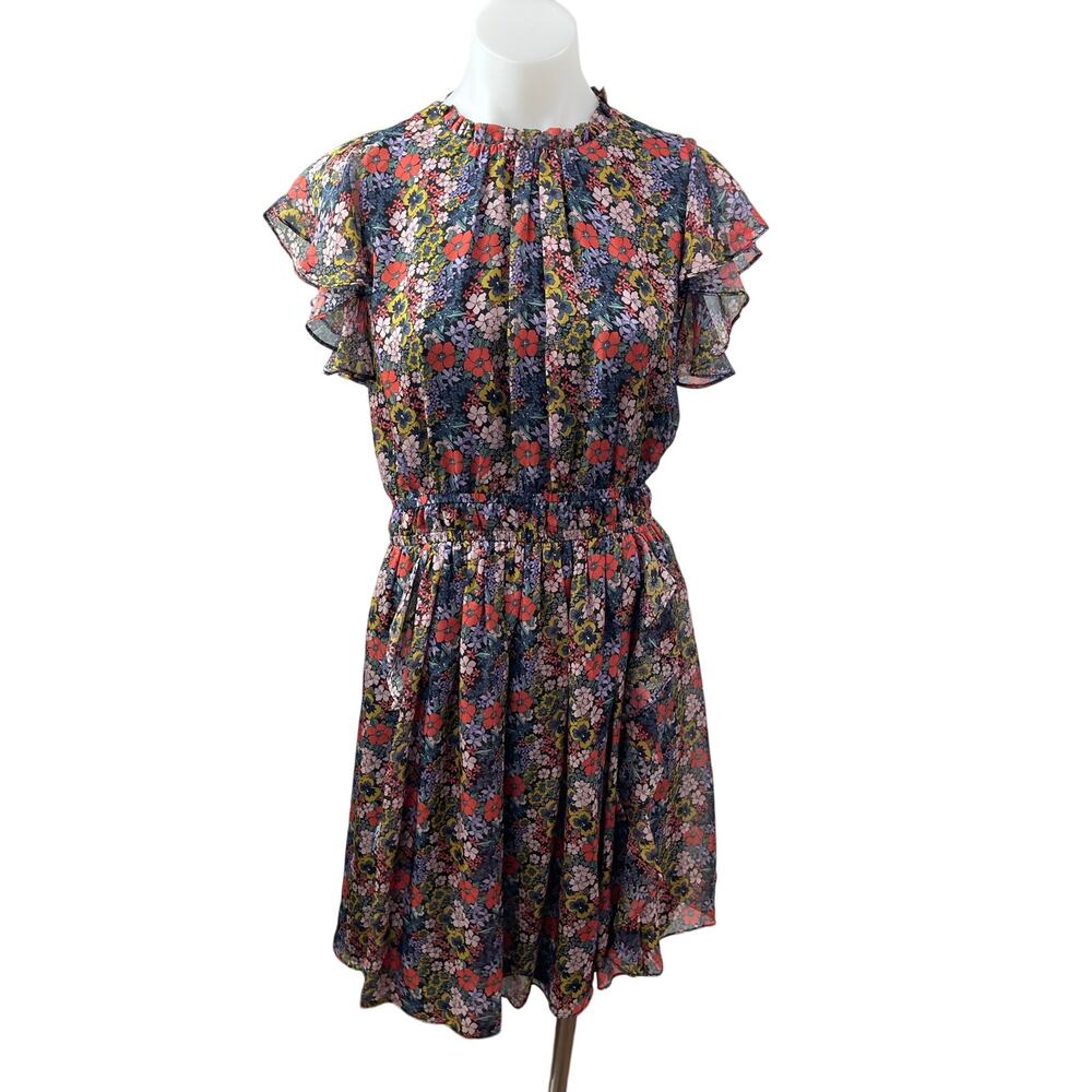 Shoshanna Amora 100% Silk Chiffon Floral Ruffled Smocked Mini A-Line Dress Sz 6